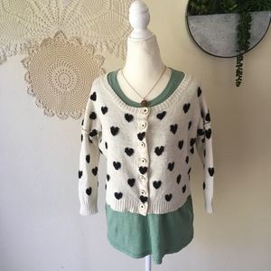 Moth Intarsia cropped heart button front cardigan